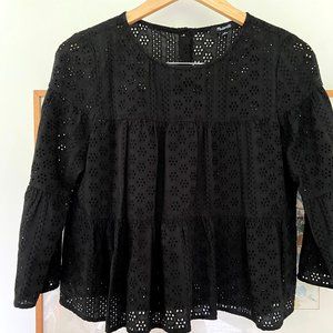 Madewell Black Eyelet Tiered Blouse